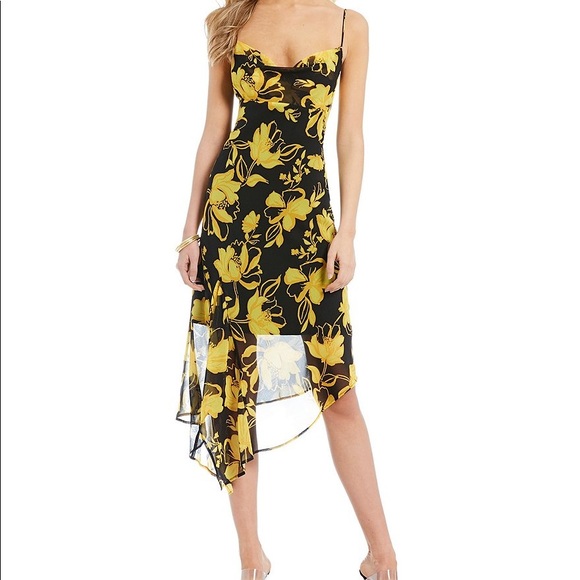 C Meo Collective Dresses Nwt On And Off Black And Yellow Floral